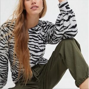 Anthropologie Sanctuary Top Jennie Zebra Animal Print Streetwear Artsy Cozy Luxe